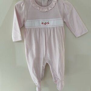 Kissy kissy Baby Girl's Cherry Embroidered Striped Ruffled Footie